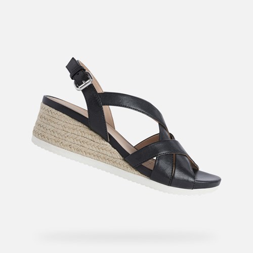 Dámské Sandály Geox Ischia Corda Černé | TJW-257436