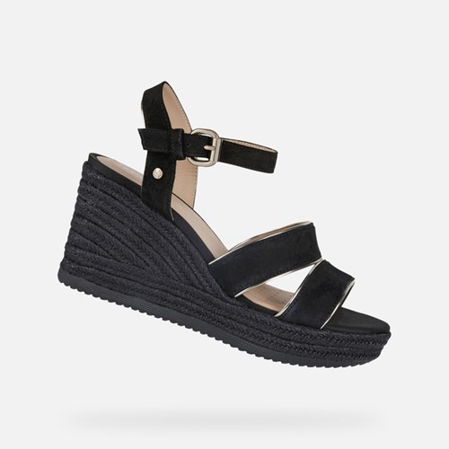Dámské Sandály Geox Ponza Černé Zlaté | CSF-461709