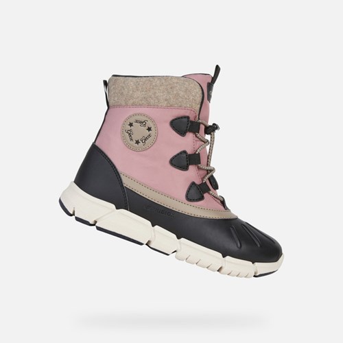 Dívčí Mid-calf Boots Geox Flexyper Abx Černé Růžové | KQS-361528