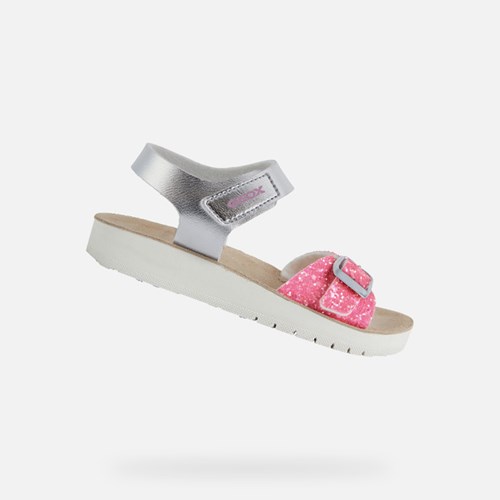 Dívčí Sandály Geox Sandal Costarei Stříbrné Fuchsie | BGH-046871